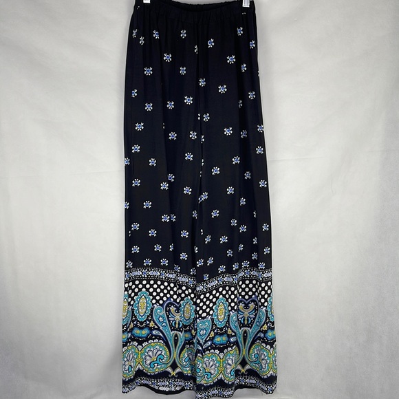 Magic Pants - Boho Print Palazzo Pants Black Blue Aqua Yellow Paisley